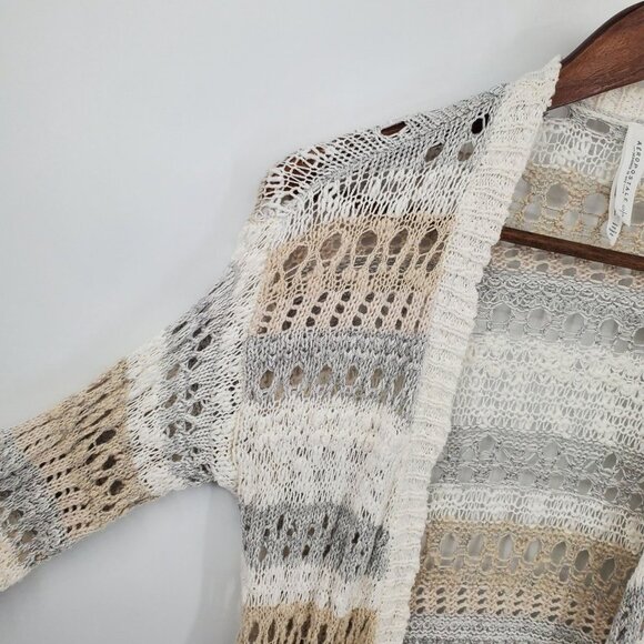 Aeropostale Womens Striped Open Knit Duster Cardigan Size S Fringe Bohemian Boho - Picture 5 of 10